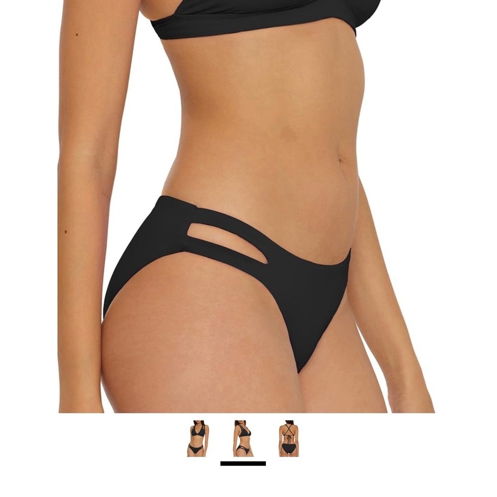 Becca by Rebecca Virtue Womens Black Cutout Hipster Bikini Bottom Large - Picture 5 of 9